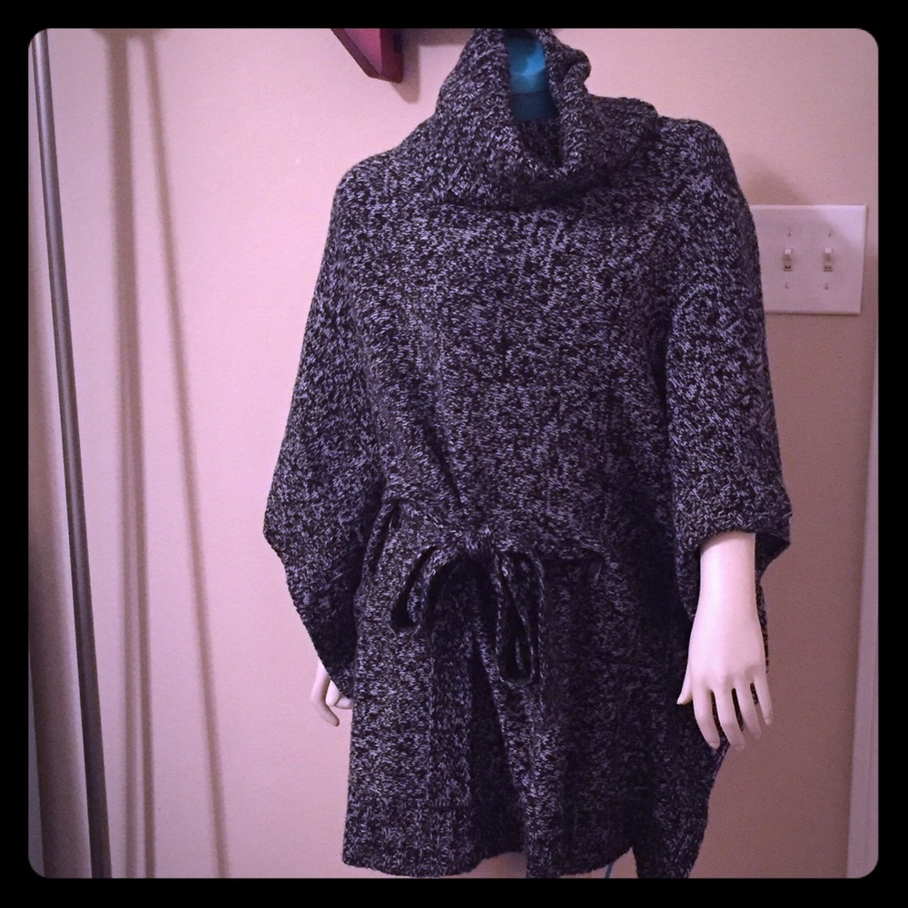 Cowl Neck Tie-Front Poncho Style Sweater